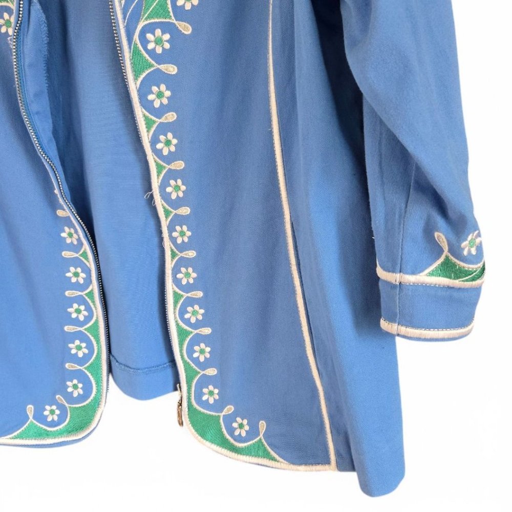 Bob Mackie Wearable Art Blue Medium Embroidered Jacket 3/4 Sleeve Floral - Picture 8 of 11